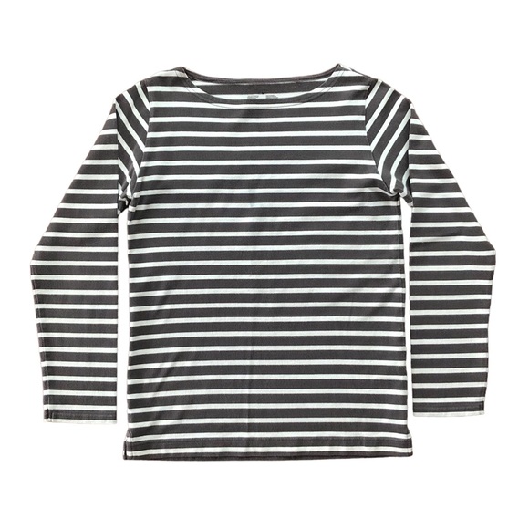 Muji Long Sleeve Breton Top Heavy Cotton Dark Grey Stripe Medium - Picture 1 of 5